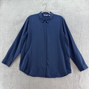 Uniqlo Top Womens XL Blue Rayon Button Front Long Sleeves Career